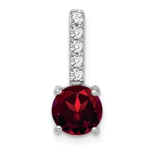 14k White Gold Round Garnet and Diamond Pendant