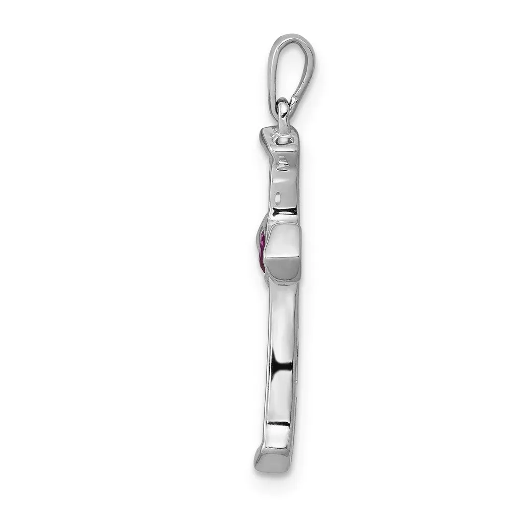 14k White Gold Ruby and Diamond Heart Cross Pendant