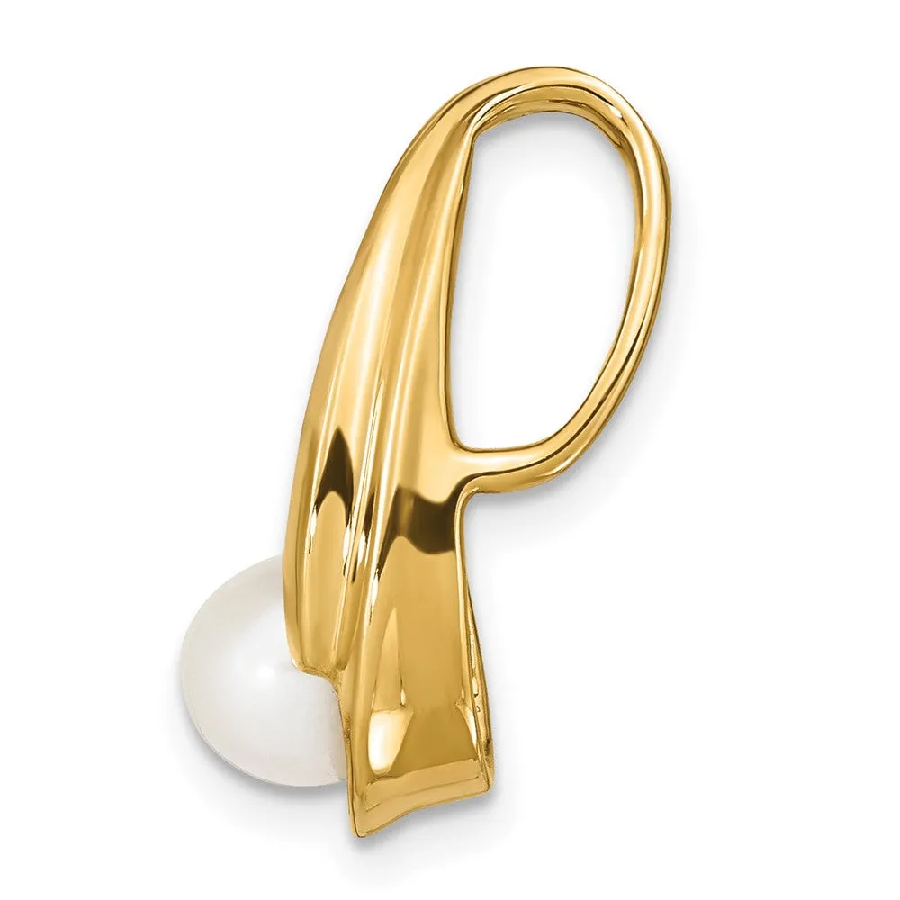 14k Yellow Gold 6mm White Round Freshwater Cultured Pearl Slide