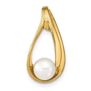 14k Yellow Gold 6mm White Round Freshwater Cultured Pearl Slide