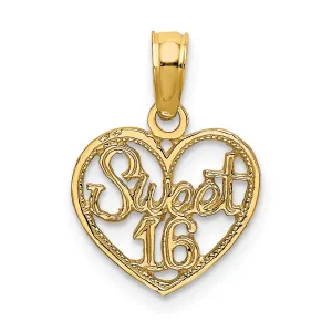 14k Yellow Gold SWEET 16 in Heart Design Pendant
