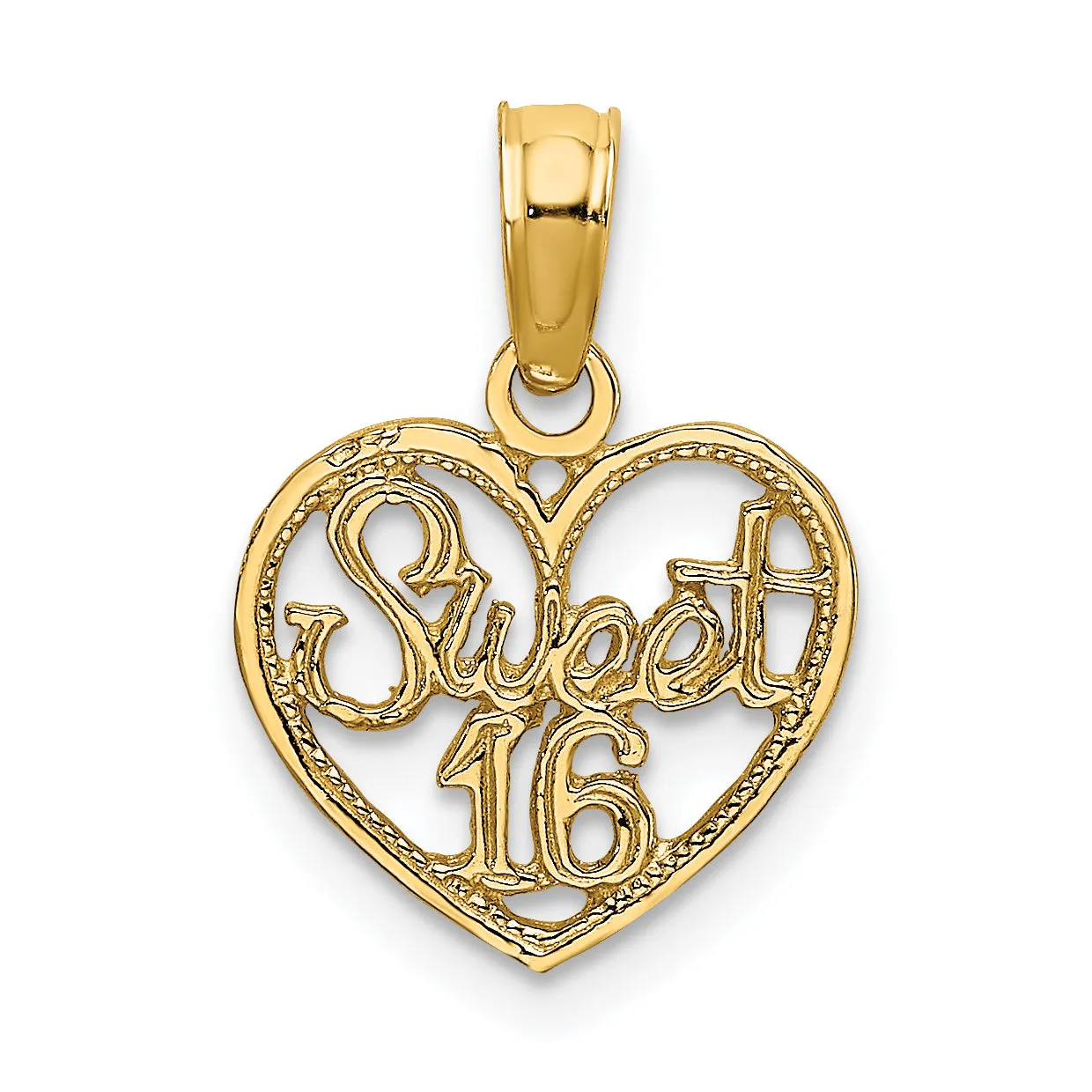 14k Yellow Gold SWEET 16 in Heart Design Pendant