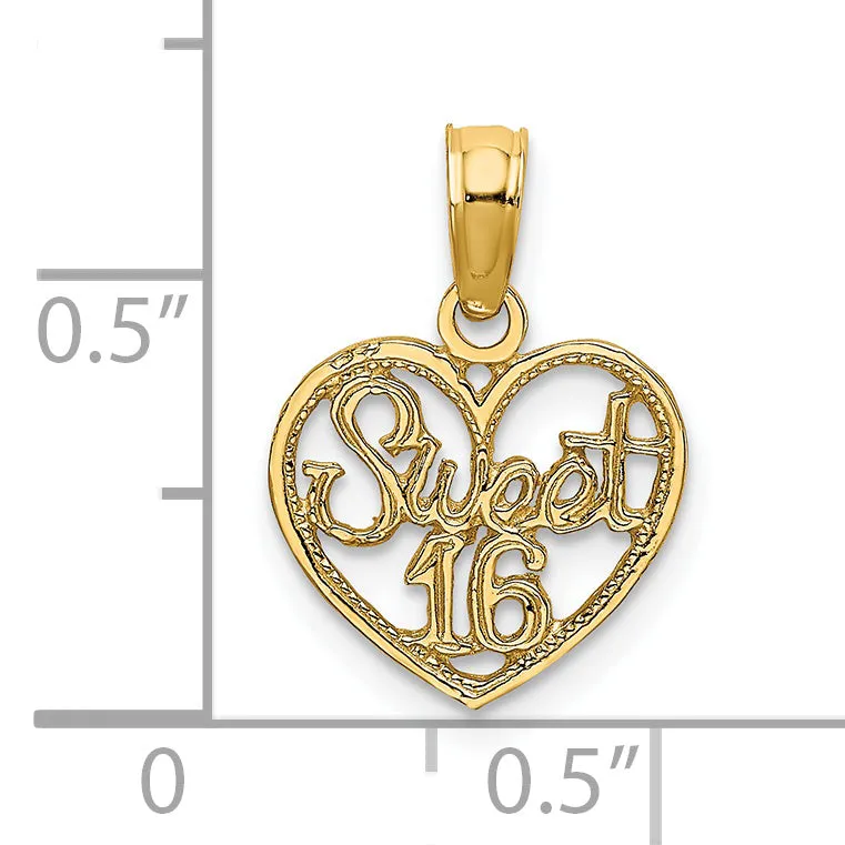 14k Yellow Gold SWEET 16 in Heart Design Pendant