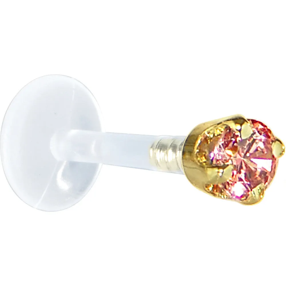 16 Gauge 5/16 Solid 14KT Yellow Gold 3mm Salmon Cubic Zirconia Bioplast Tragus Earring Stud