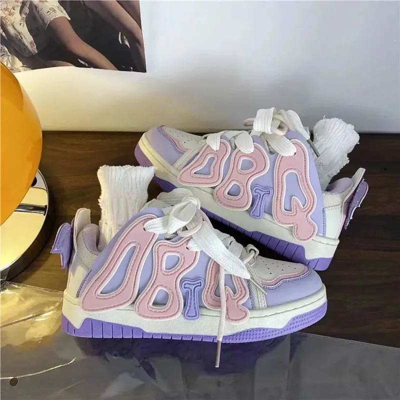 2023 New Style Pink Cute Women's Shoes Letter Versatile Kawaii Women Shoes Little Girl Pink Wear-resistant Sneakers