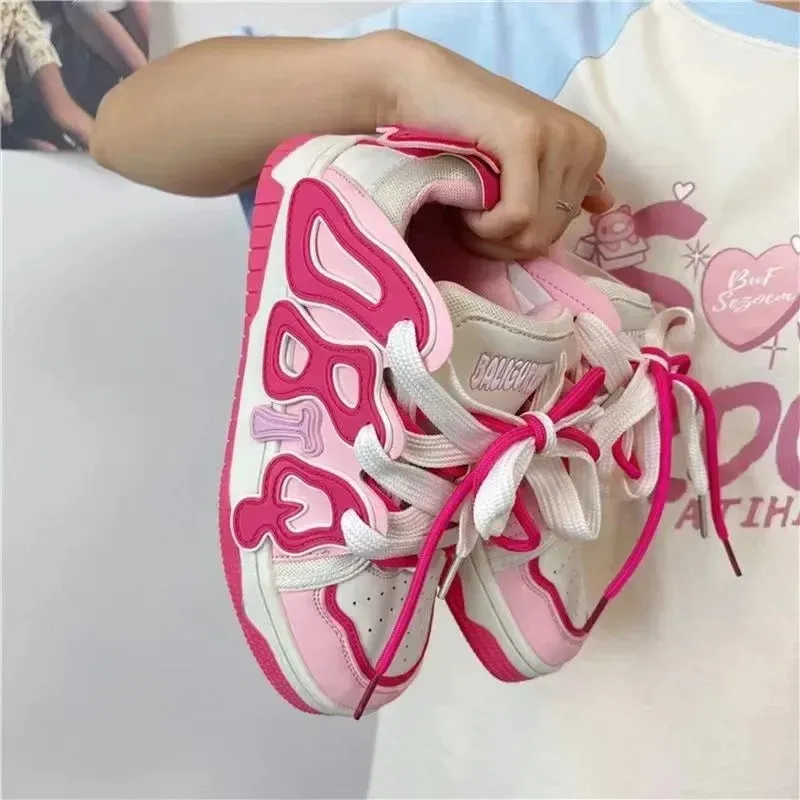 2023 New Style Pink Cute Women's Shoes Letter Versatile Kawaii Women Shoes Little Girl Pink Wear-resistant Sneakers