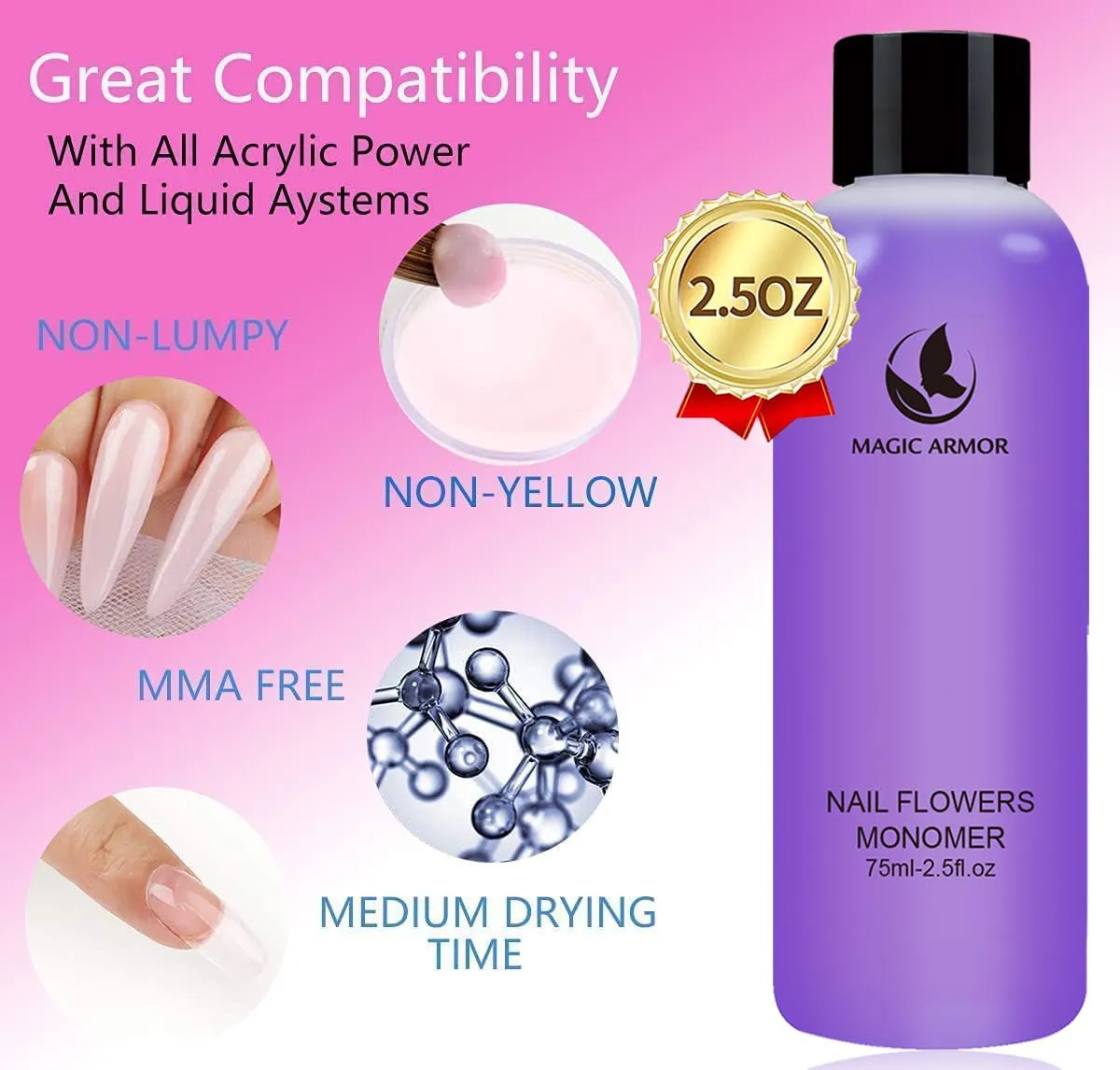 Acrylic Liquid Monomer - 150Ml Acrylic for Professional Liquid Monomer Liquid Monomer Nail System Kit for Acrylic Nails Extension Quick Dry Time (150Ml)