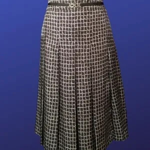 ANN TAYLOR 100% SILK SKIRT, Pleated, Brown Geometric Print, “Mock” Belt, Size 10