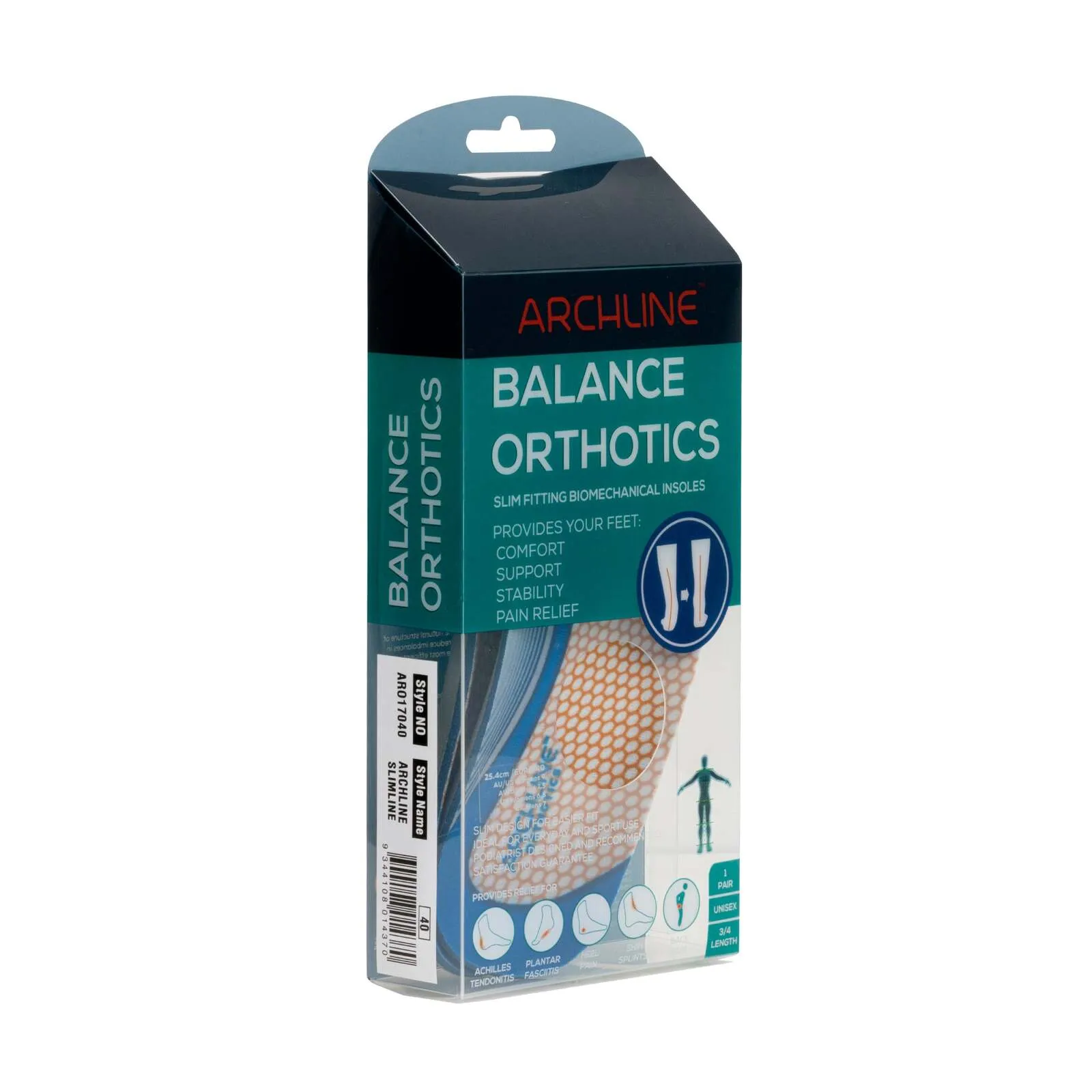 ARCHLINE 3/4 Slim Orthotics Plantar Fasciitis Insoles Balance Support Relief - EUR 46
