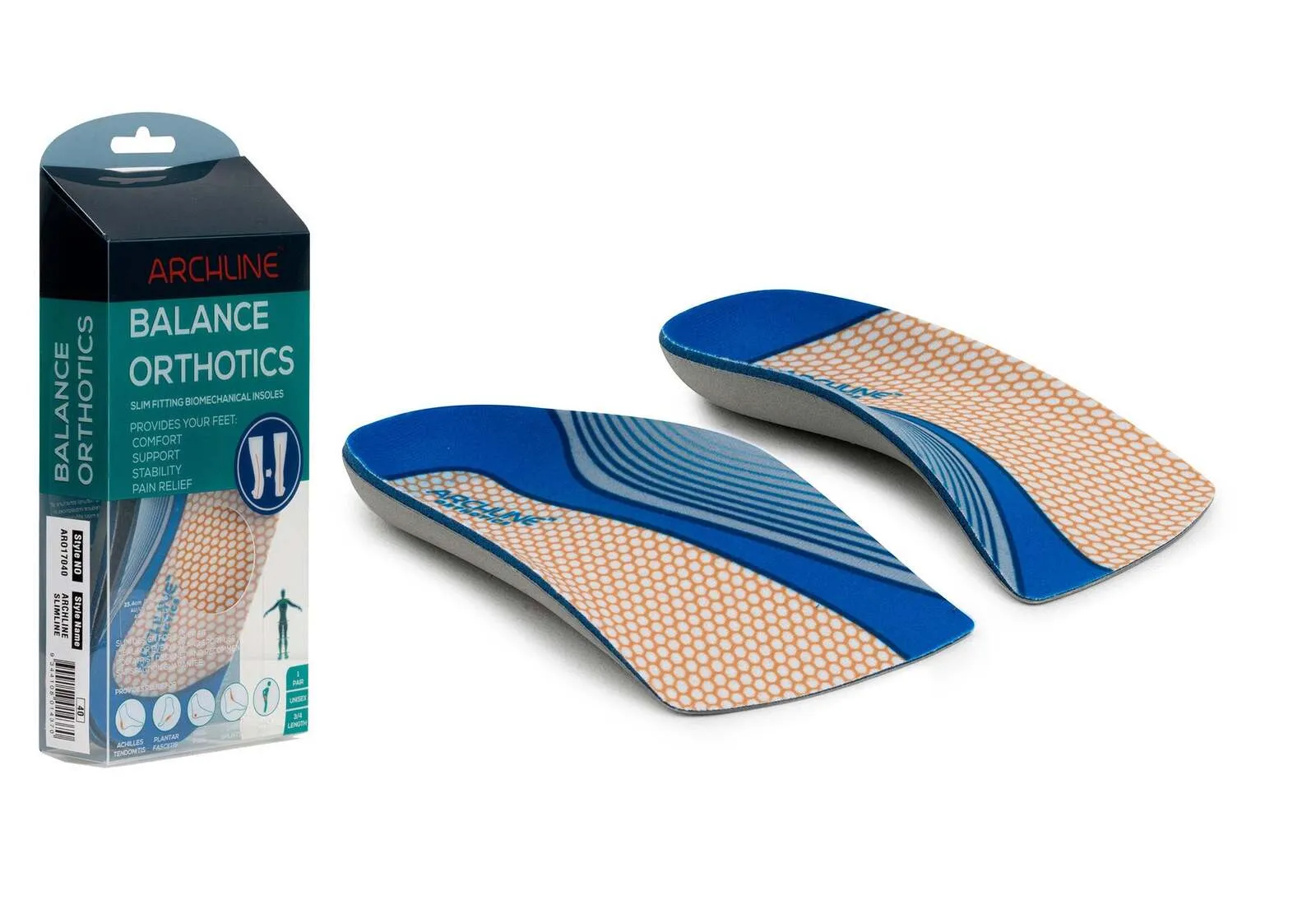ARCHLINE 3/4 Slim Orthotics Plantar Fasciitis Insoles Balance Support Relief - EUR 46