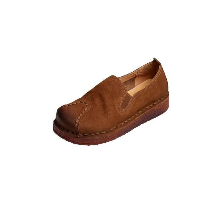 Babakud Women Spring Vintage Leather Slip-On Round-Toe Flats