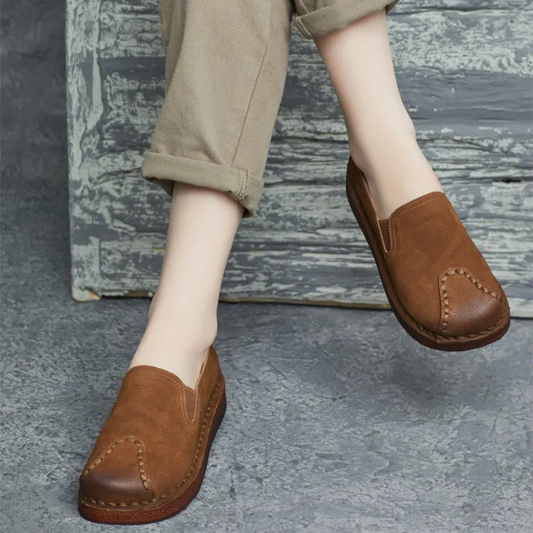 Babakud Women Spring Vintage Leather Slip-On Round-Toe Flats