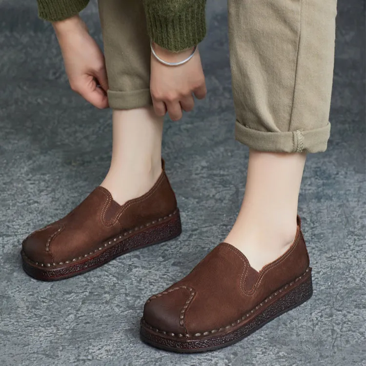 Babakud Women Spring Vintage Leather Slip-On Round-Toe Flats
