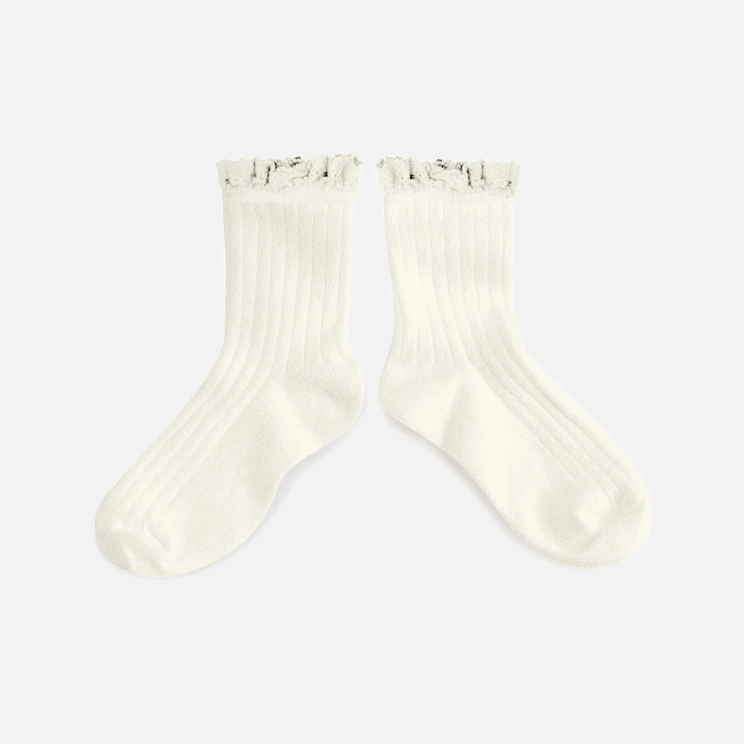 Baby & Kids Cotton Short Socks With Lace  - Cream