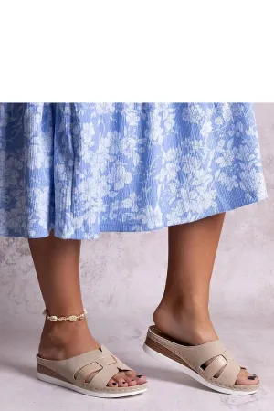 Beige lightweight slides with a low wedge heel