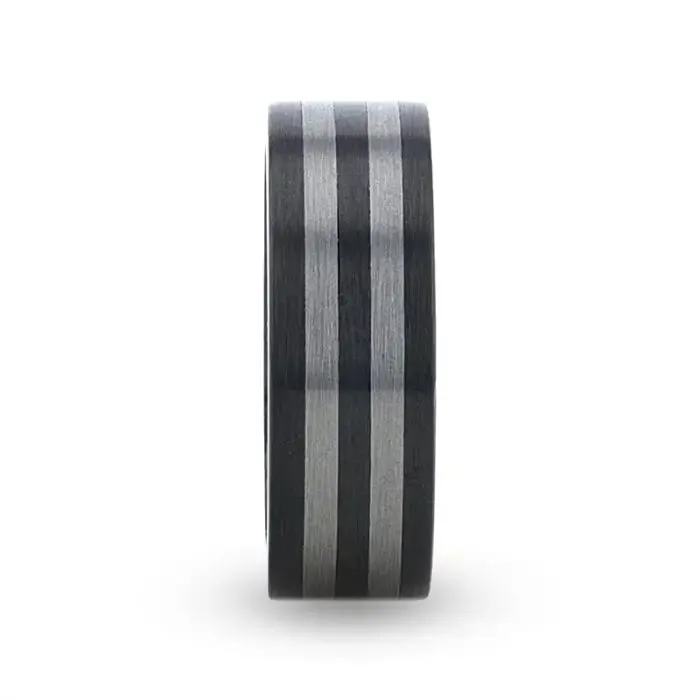 BETA Ceramic Ring with Tungsten Inlay With Flat Brushed Edges - 8 mm