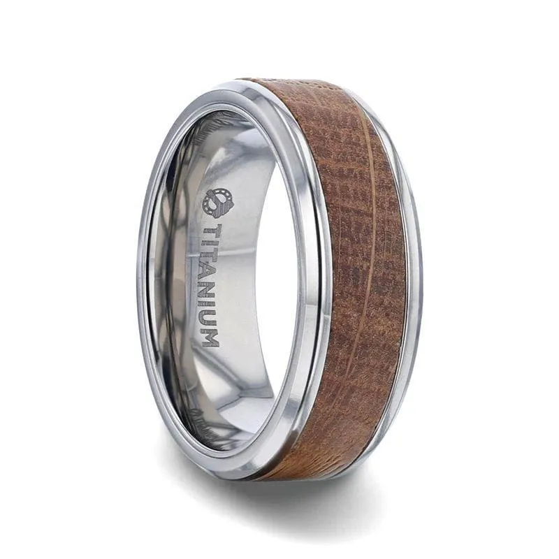 Beveled Titanium Ring Made From Genuine Whiskey Barrels Used By Jack Daniel's Distillery - 8mm