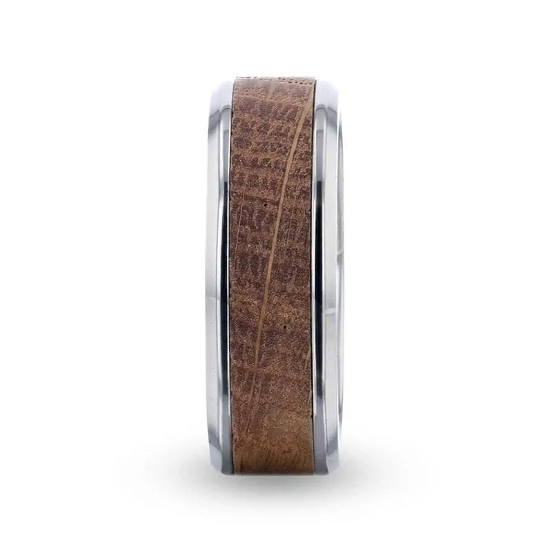 Beveled Titanium Ring Made From Genuine Whiskey Barrels Used By Jack Daniel's Distillery - 8mm