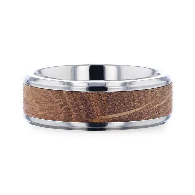 Beveled Titanium Ring Made From Genuine Whiskey Barrels Used By Jack Daniel's Distillery - 8mm