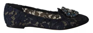 Blue Crystal Loafer Lace Ballet Flats Shoes