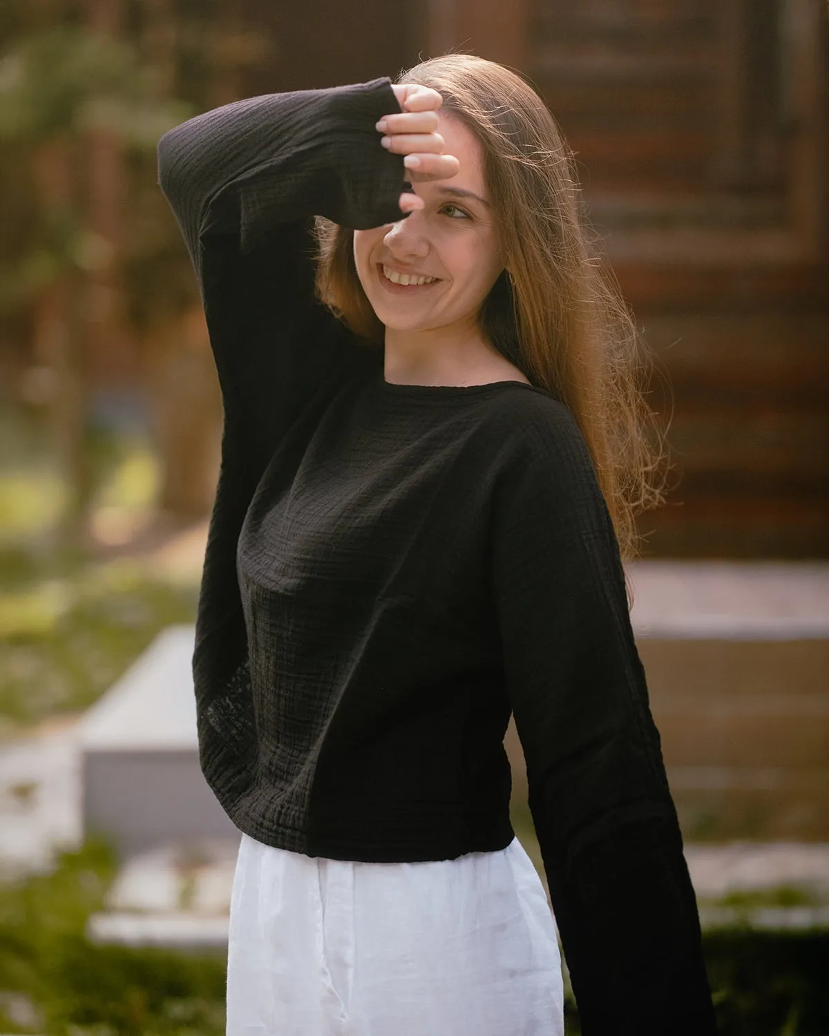 Boat Neck Long Sleeve Top