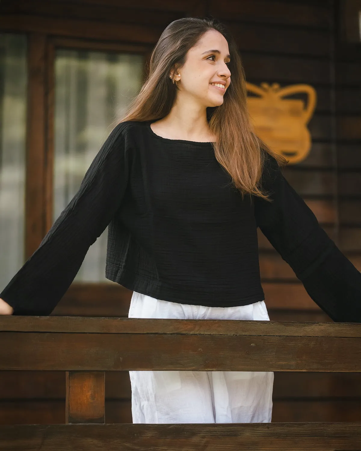 Boat Neck Long Sleeve Top