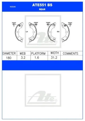Brake Shoes Nissan Sabre,Nissan Sentra 140,160 Ate551Bs Ate