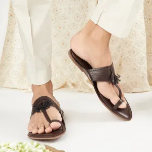 Brown Leather Kolhapuri Slippers For Men