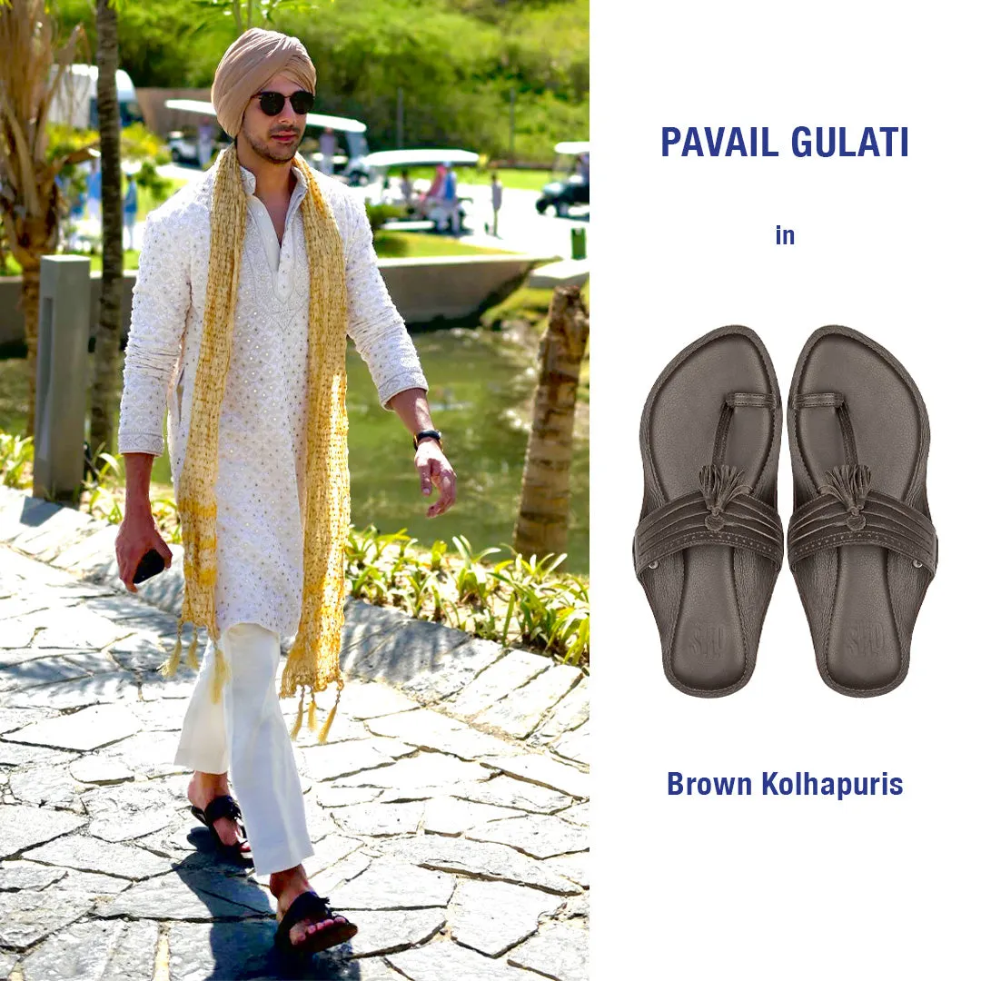 Brown Leather Kolhapuri Slippers For Men