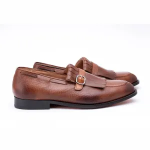Brown Lizard Print Fringe Loafer