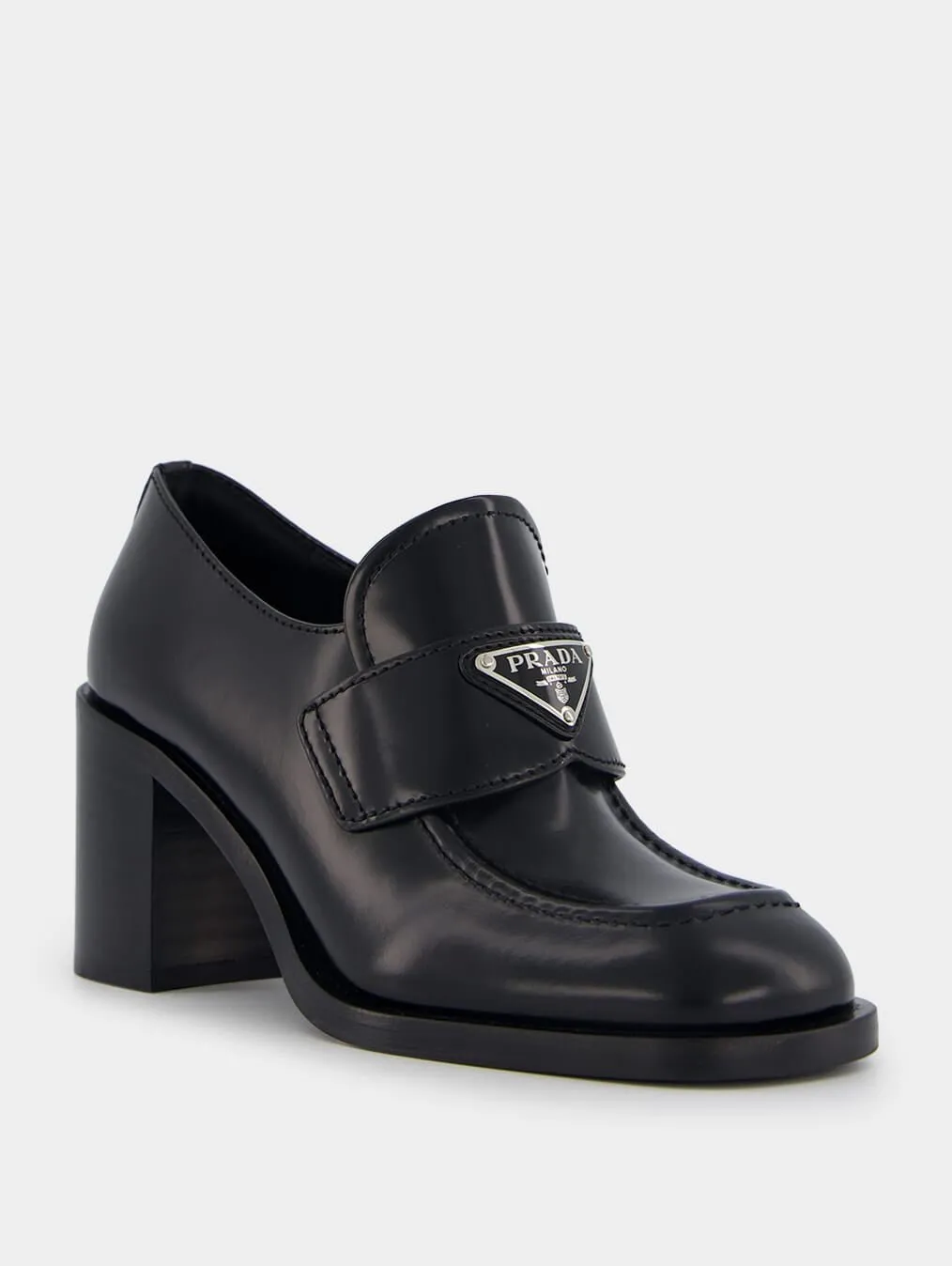 Brushed Leather High Block Heel Loafers