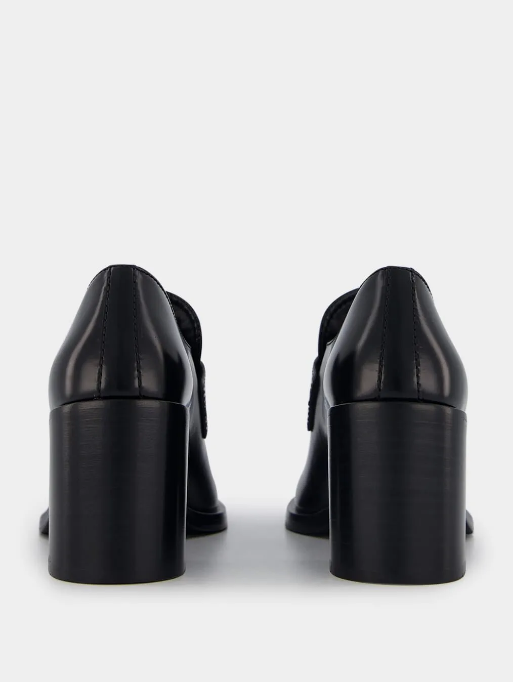 Brushed Leather High Block Heel Loafers