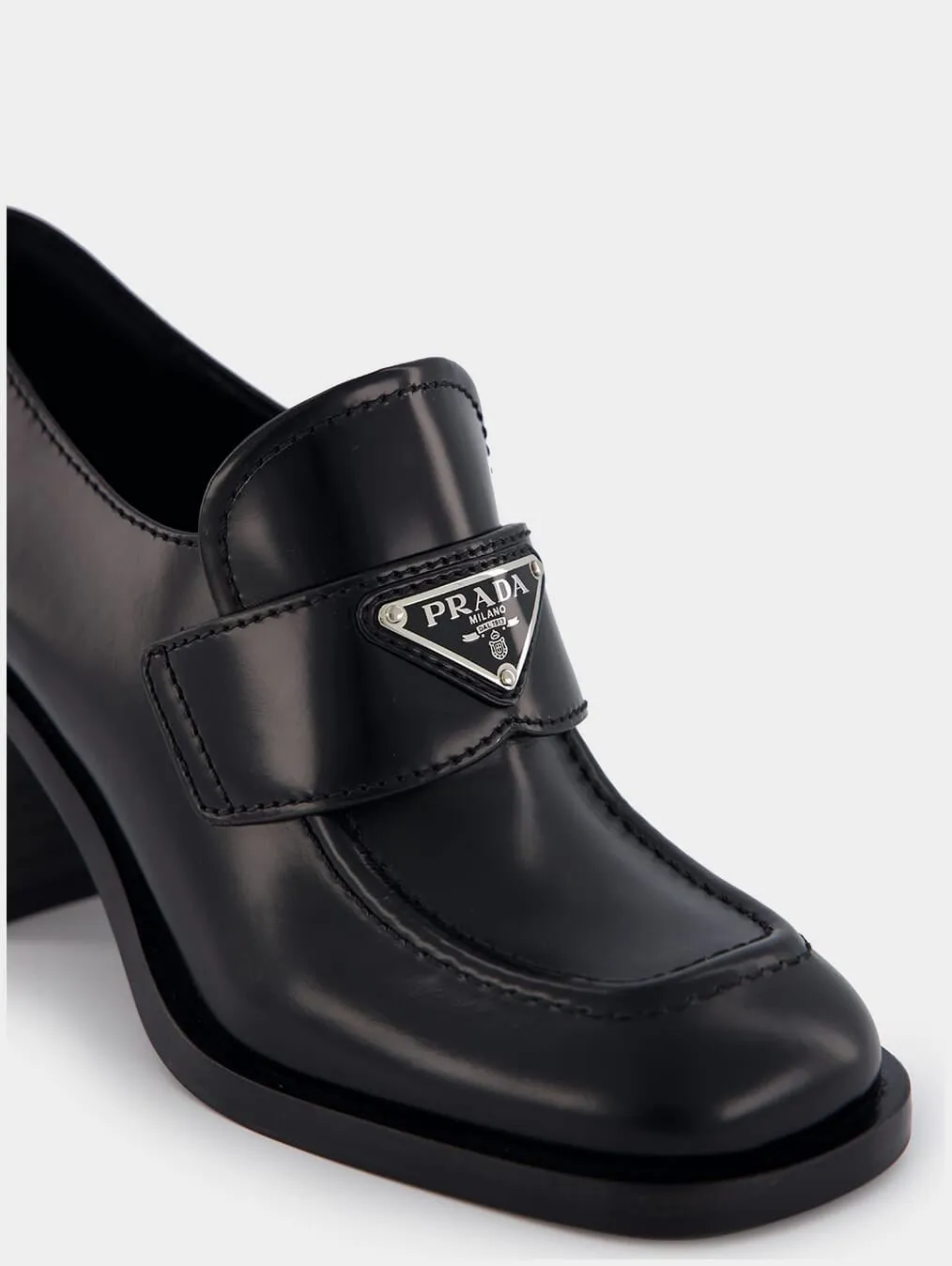 Brushed Leather High Block Heel Loafers