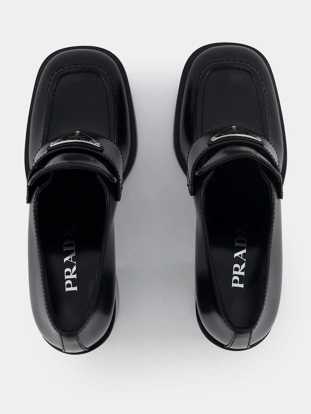 Brushed Leather High Block Heel Loafers