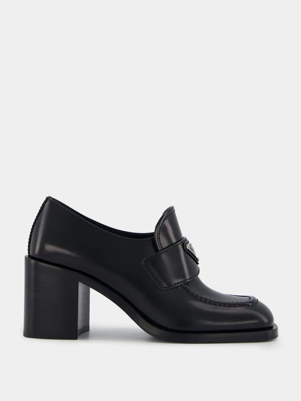 Brushed Leather High Block Heel Loafers
