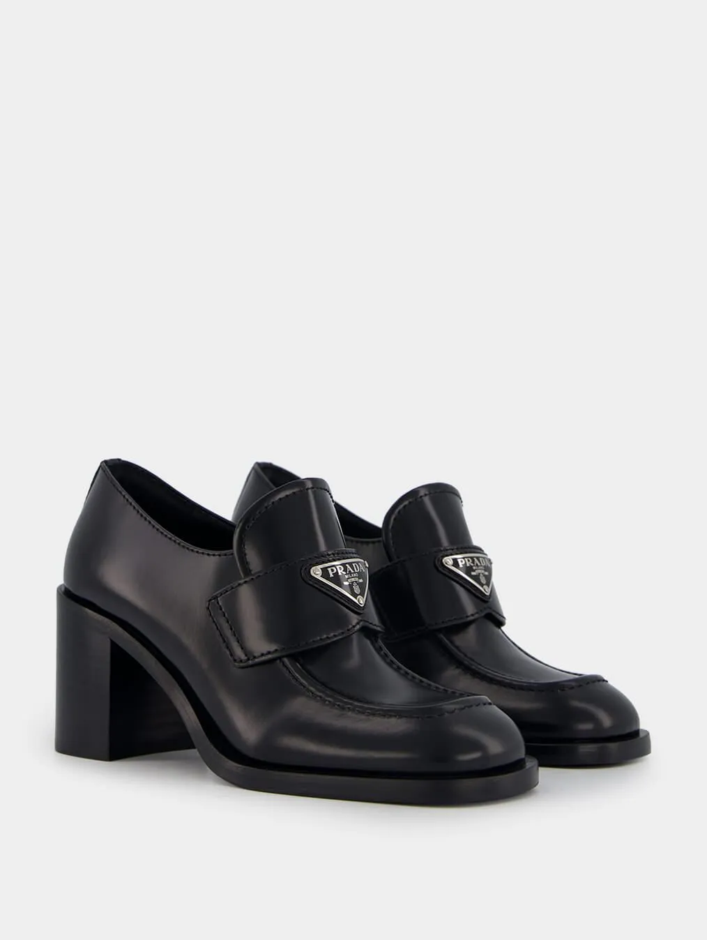 Brushed Leather High Block Heel Loafers