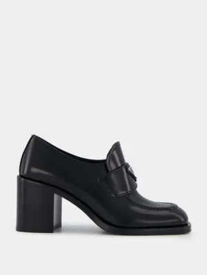 Brushed Leather High Block Heel Loafers