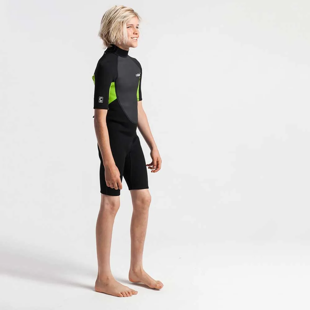 C-Skins Junior Element 3/2mm BZ Shortie Wetsuit-Black/Lime/Multi