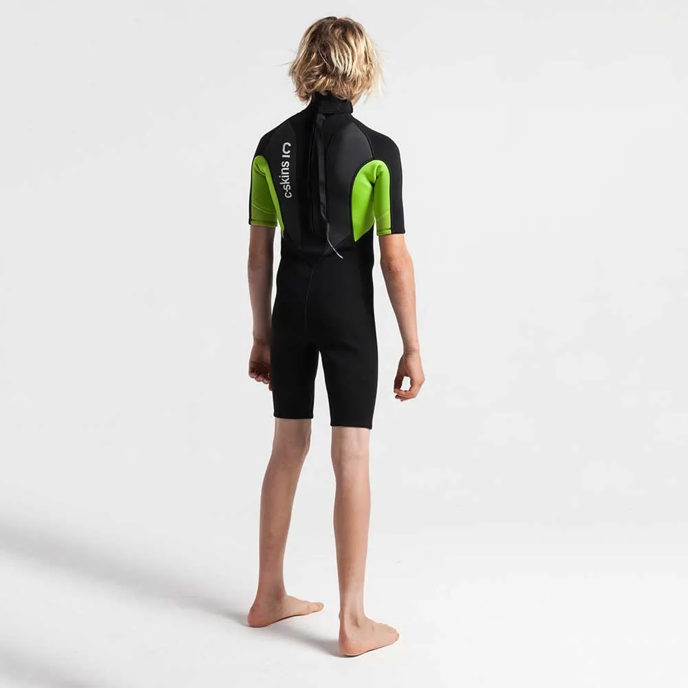 C-Skins Junior Element 3/2mm BZ Shortie Wetsuit-Black/Lime/Multi