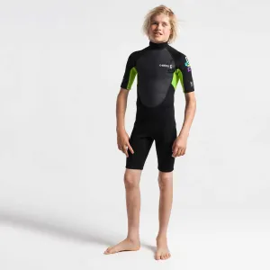 C-Skins Junior Element 3/2mm BZ Shortie Wetsuit-Black/Lime/Multi