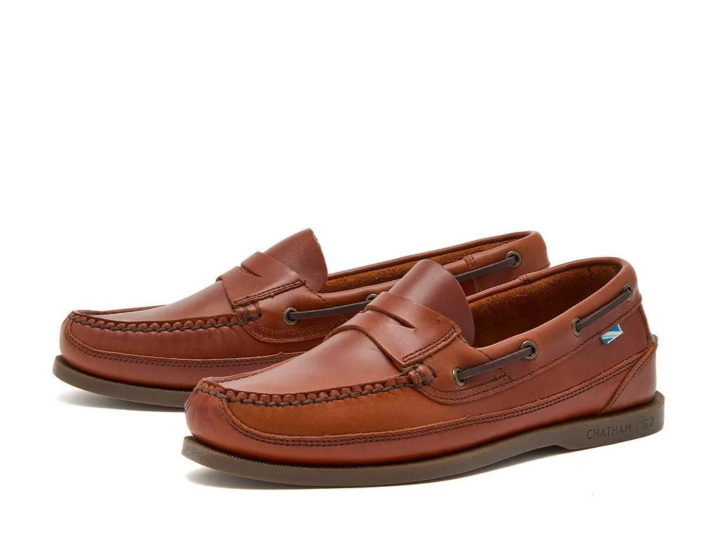 Chatham Slip on Leather Boat Shoes For Men - Gaff II G2 in Chestnut, 6-15
