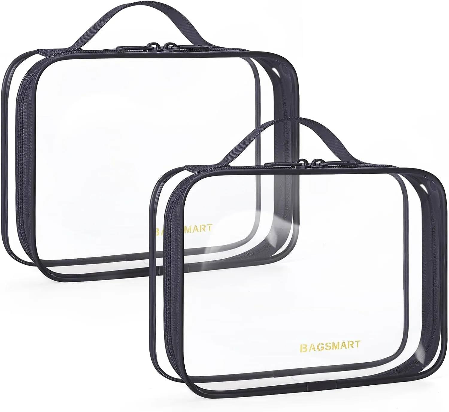 Clear Toiletry Bag, 2 Pack TSA Approved Travel Toiletry Bag Carry on Travel Accessories Bag Airport Airline Quart Size Bags Water Repellent Makeup Cosmetic Bag for Women (Black-2Pcs)