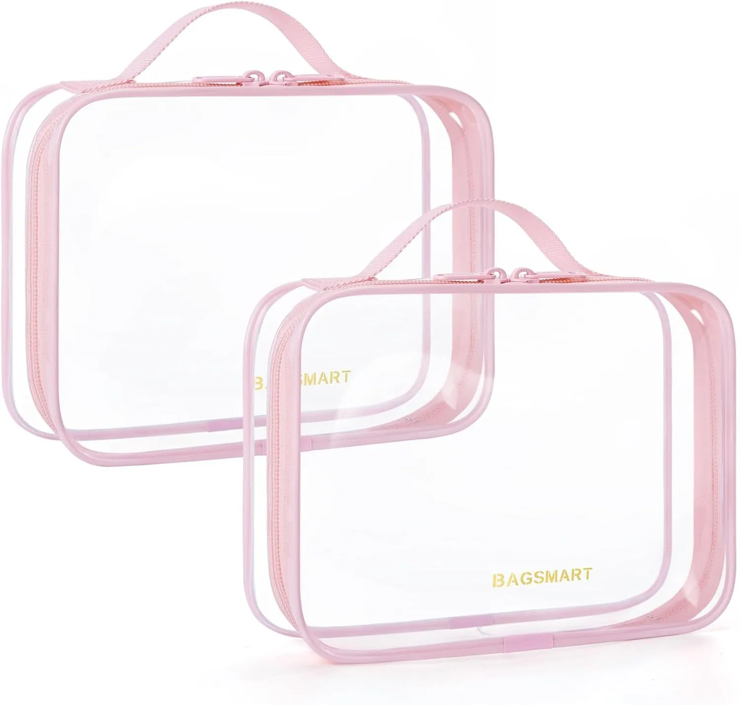 Clear Toiletry Bag, 2 Pack TSA Approved Travel Toiletry Bag Carry on Travel Accessories Bag Airport Airline Quart Size Bags Water Repellent Makeup Cosmetic Bag for Women (Black-2Pcs)