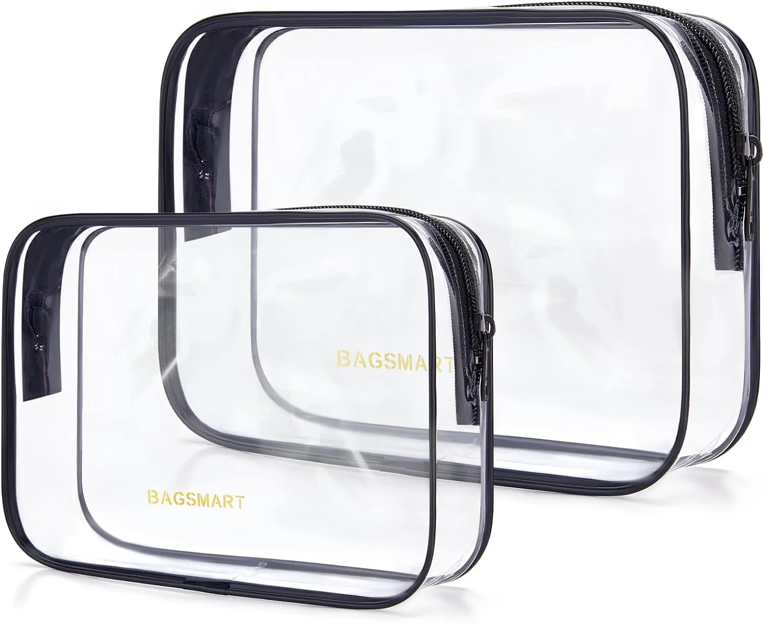 Clear Toiletry Bag, 2 Pack TSA Approved Travel Toiletry Bag Carry on Travel Accessories Bag Airport Airline Quart Size Bags Water Repellent Makeup Cosmetic Bag for Women (Black-2Pcs)