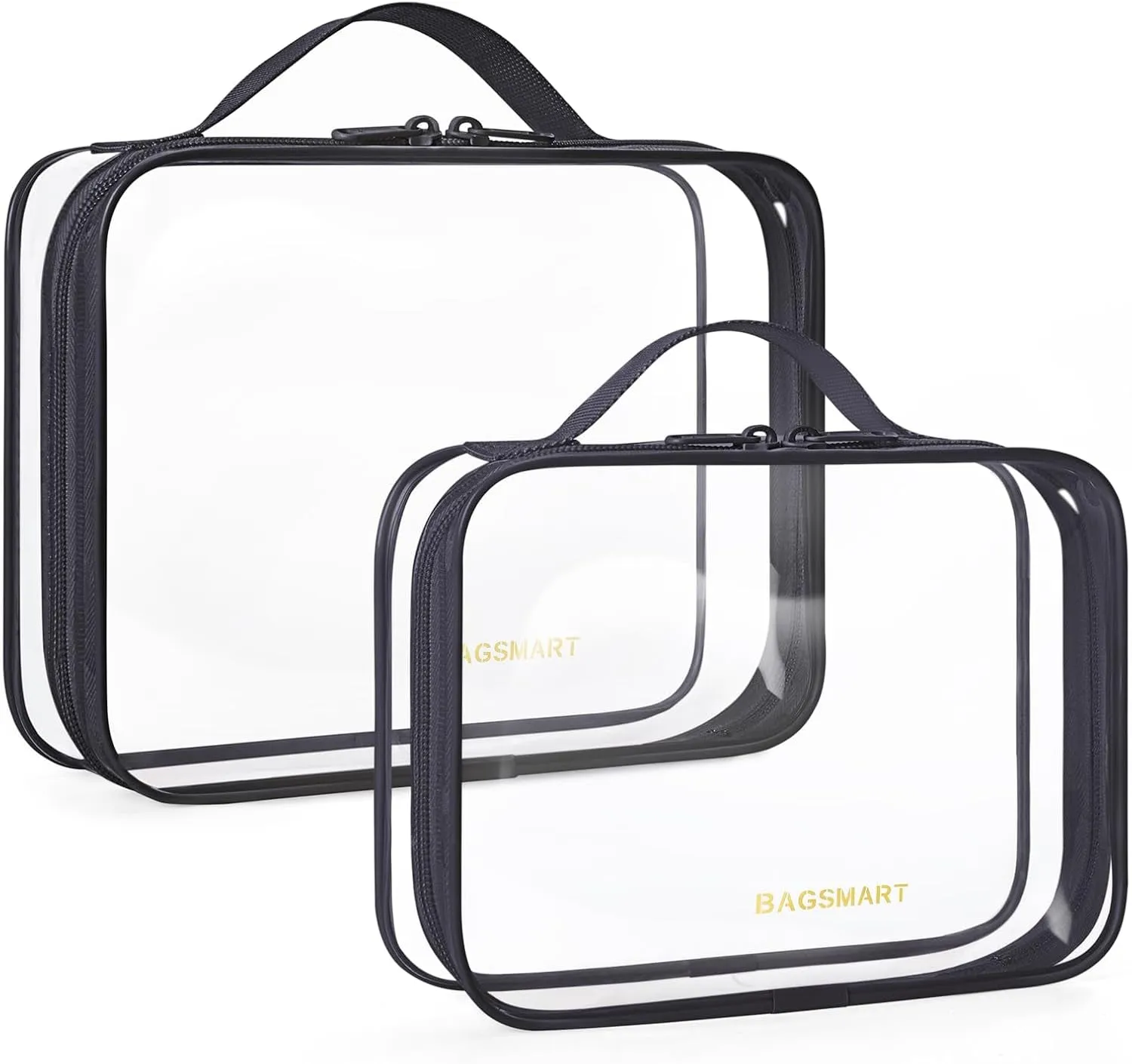 Clear Toiletry Bag, 2 Pack TSA Approved Travel Toiletry Bag Carry on Travel Accessories Bag Airport Airline Quart Size Bags Water Repellent Makeup Cosmetic Bag for Women (Black-2Pcs)