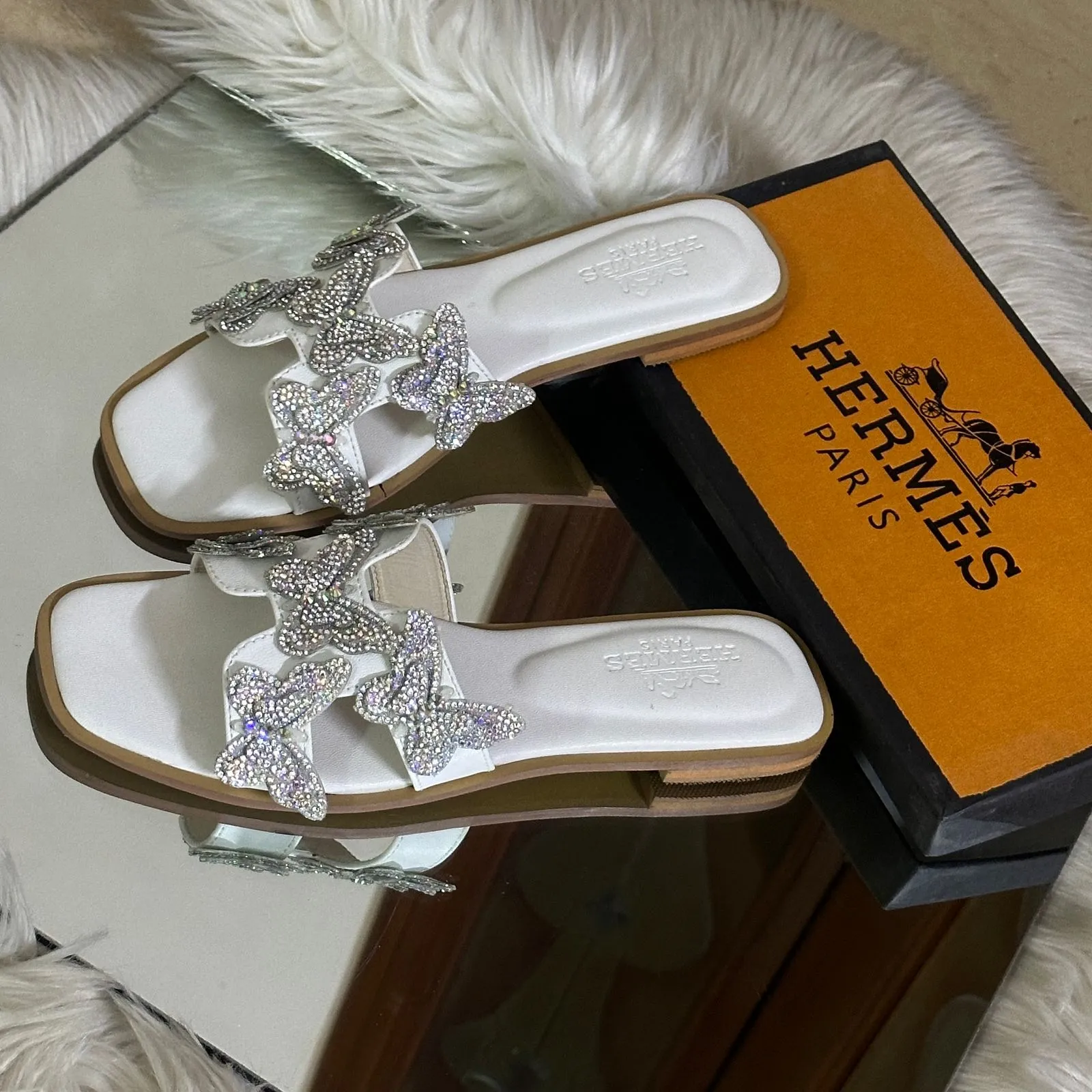 Crystal Butterfly Slides White