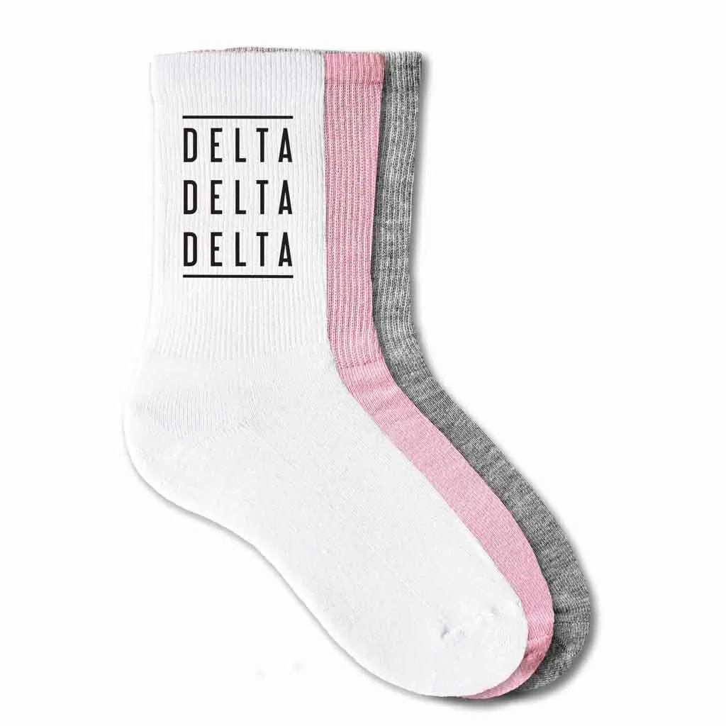 Delta Delta Delta Sorority Crew Socks
