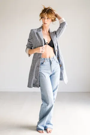 Denim Blue Longline Relaxed Blazer