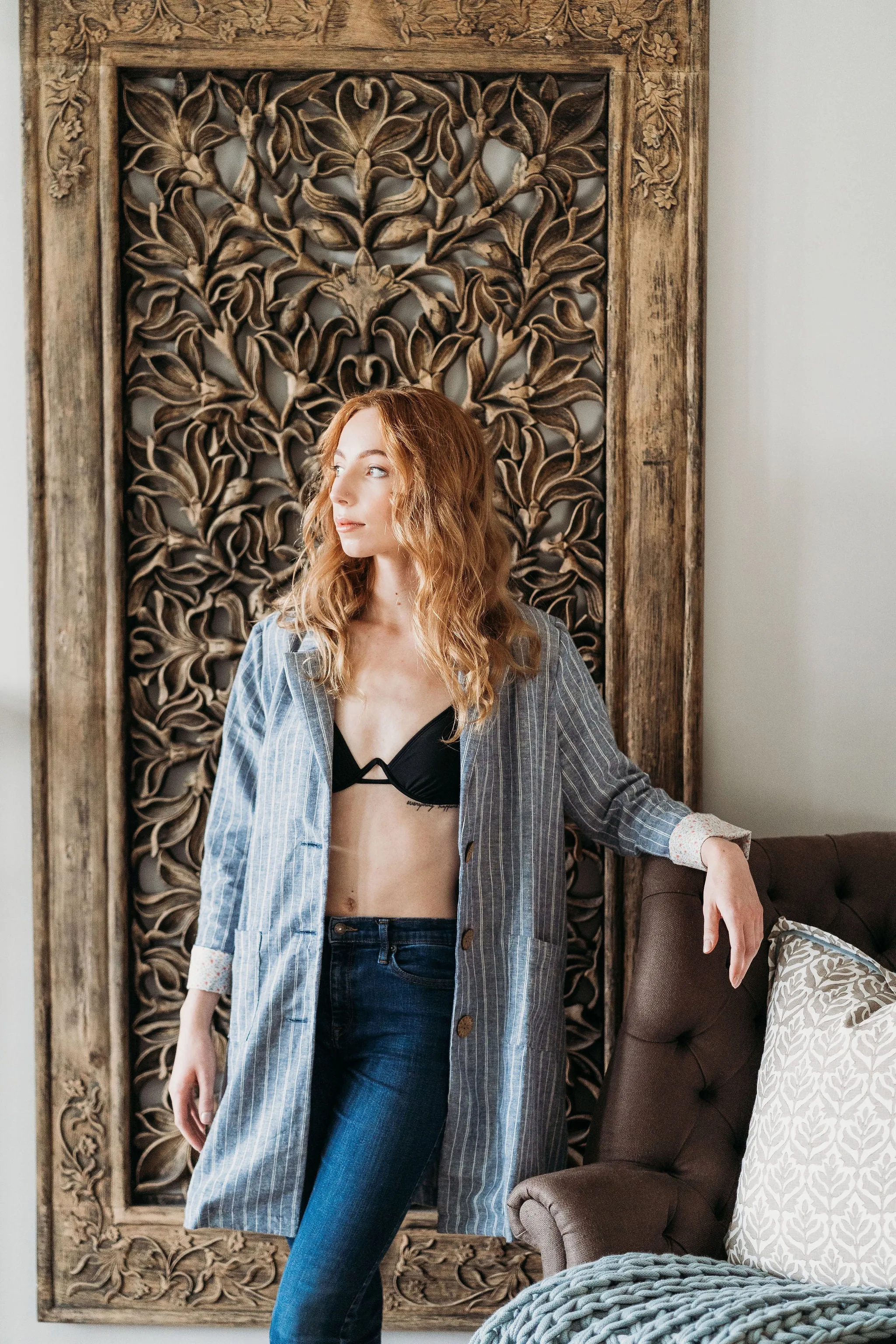 Denim Blue Longline Relaxed Blazer