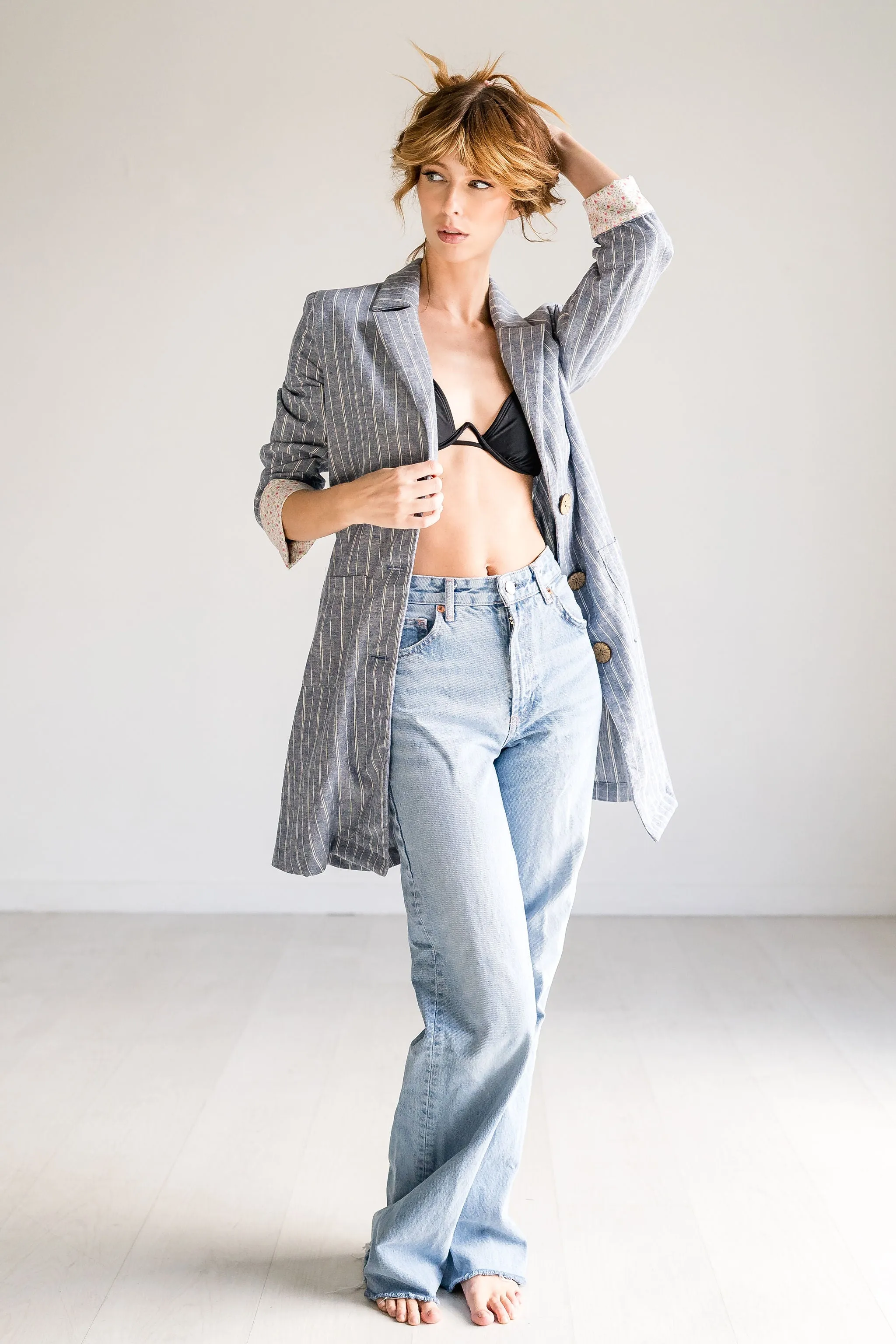 Denim Blue Longline Relaxed Blazer